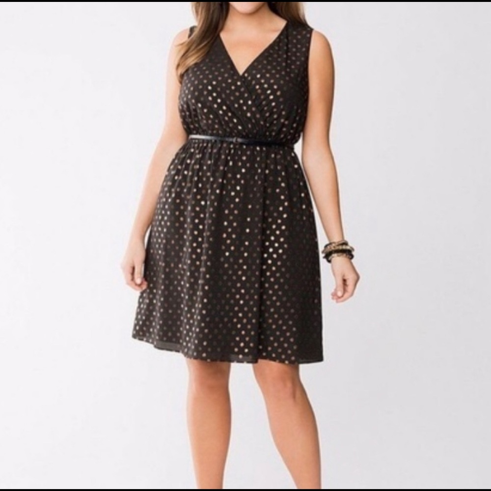 Lane Bryant • black w gold dot v neck sleeveless sheath dress, plus size 22/24